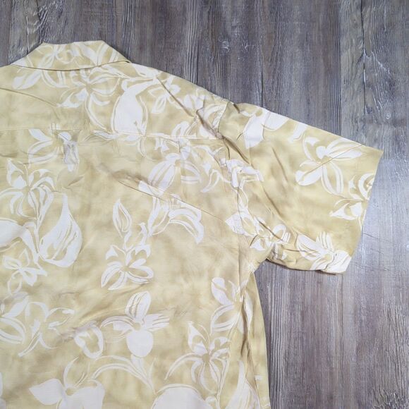Tommy Bahama 100% Silk Yellow Floral Short Sleeve Button-Front Shirt Men's Large - Picture 11 of 12